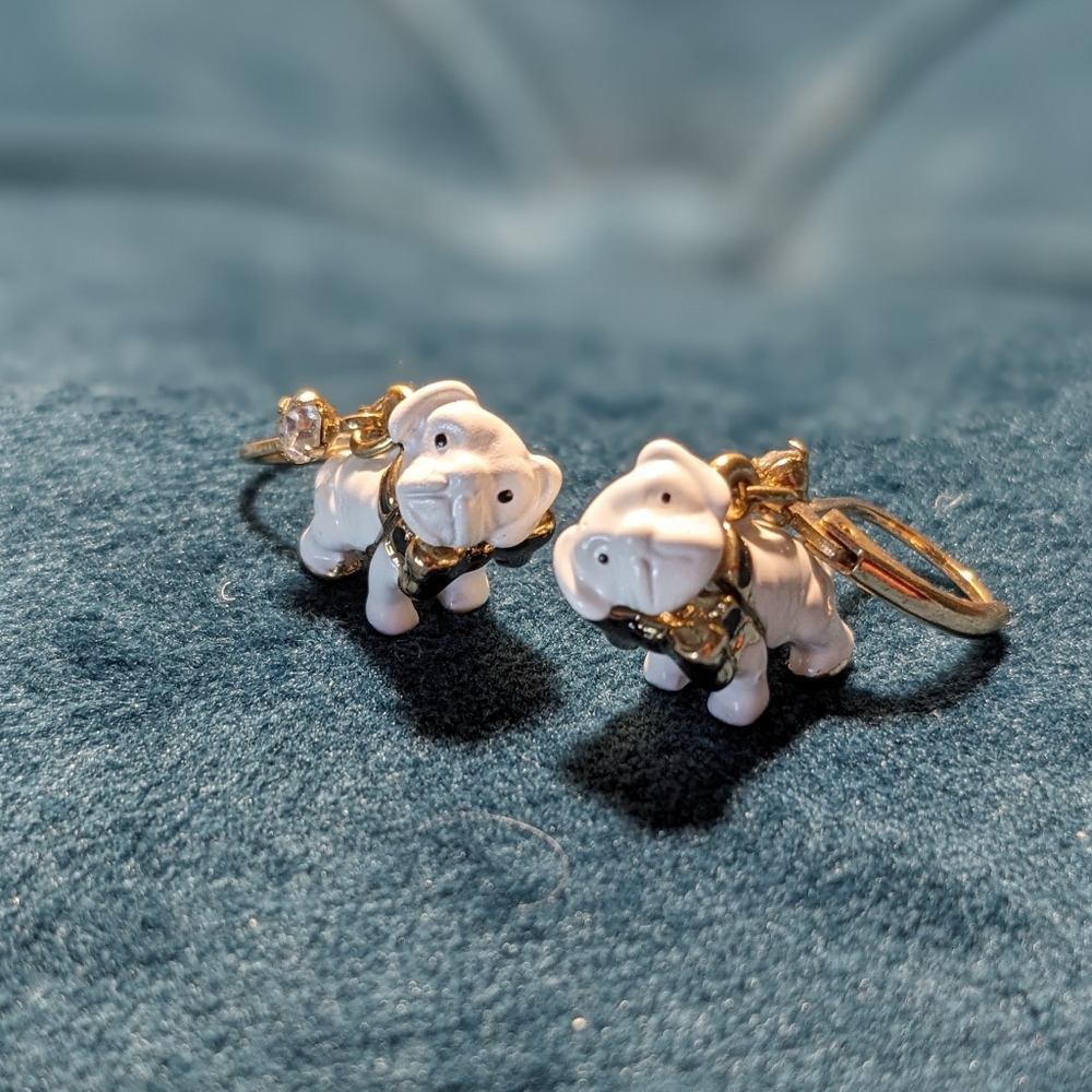 Betsey Johnson White & Gold Dog Earrings